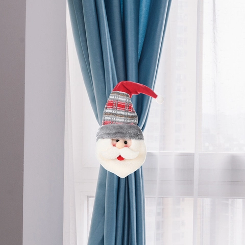 Christmas Curtain Tiebacks Santa Snowman Reindeer Knitted Plush Fabric Buckles Holder Home Indoor Holiday Window Decor