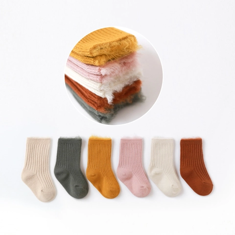 Calcetines Engrosados de Invierno para Bebé Suave Punto Acanalado de Acrílico de Media Caña Con Puño Peludo para Lactantes Diario