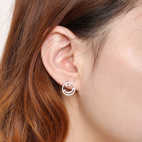 Smiley Face Stud Earrings Hollow Out Titanium Steel Minimalist Cute Daily Fashion Accessories For Women