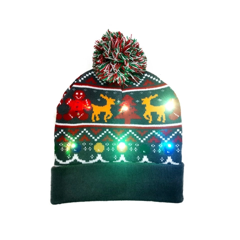 Gorro De Punto De Navidad Con LED Brillante Colorido Acrílico Pompón Invierno Cálido Ropa De Fiesta
