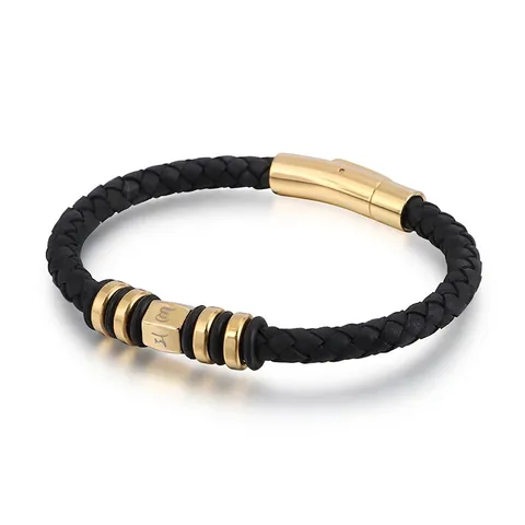 Bracciale In Vera Pelle Intrecciata Da Uomo Punk Retrò Con Chiusura Magnetica In Acciaio Inossidabile 316L Inciso Mantra