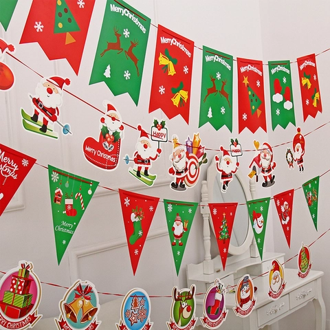 Striscione Natalizio Carta Ghirlanda Appesa Buon Natale Babbo Natale Renna Pupazzo Di Neve Decorazione Per Feste