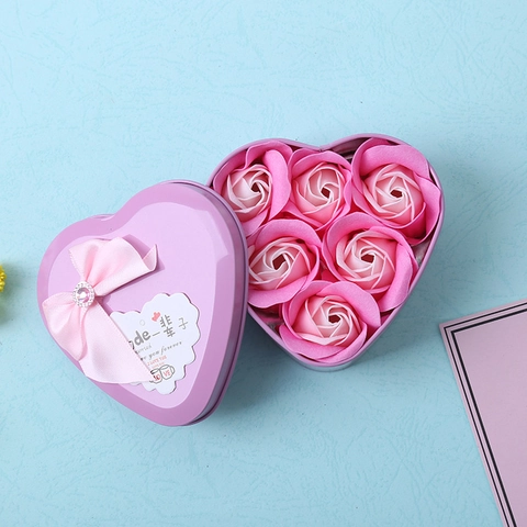 Herzförmige Rose Seifenblumen Geschenkbox Mit Metall Dose Und Schleife Romantische Dekorative Künstliche Blumen