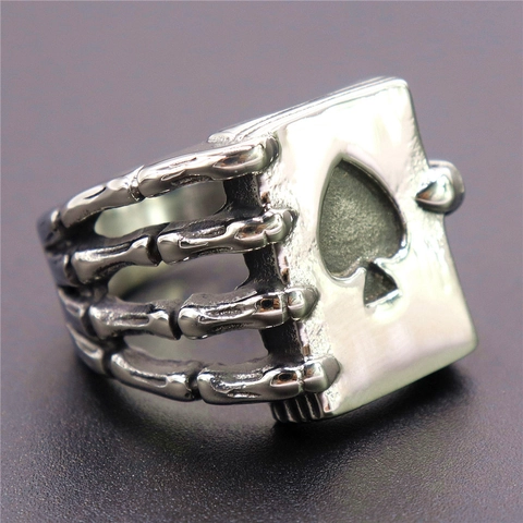 Anello In Acciaio Inossidabile Mano Di Teschio Con Asso Di Picche Gioielli Punk Gothic Rock Per Uomo Donna Biker