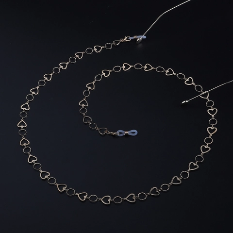 Gold Glasses Chain Anti-Slip Eyewear Lanyard Heart Shaped Metal Alloy Links Decorative Eyeglasses Strap Holder
