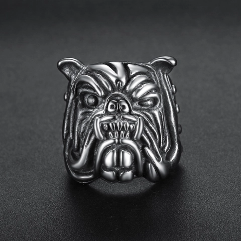 Bully Hondenkop Ring Roestvrij Staal Retro Dier Pitbull Punk Biker Gothic Hip Hop Sieraden Voor Heren Dames