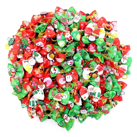Christmas Pet Hair Bows Grosgrain Ribbon With Resin Cartoon Santa Snowman Decor Elastic Band For Dogs Cats Festive