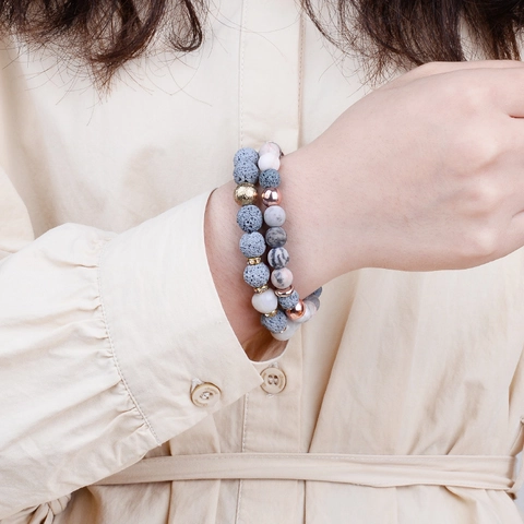 Naturstein Perlenarmband Lavastein Marmor Agat Yoga Energie Heilung Boho Mode Schmuck Für Damen