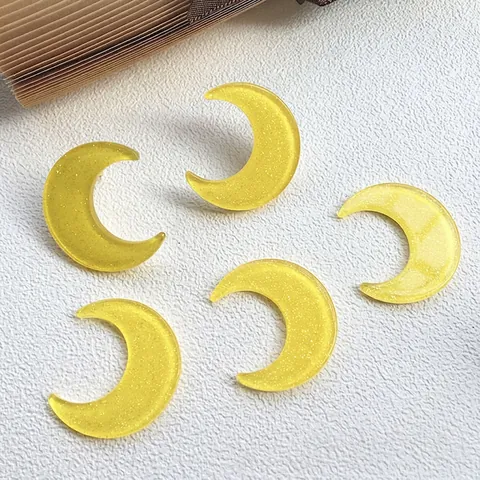 Yellow Glitter Acrylic Crescent Moon DIY Jewelry Accessory Patch For Handmade Earrings Headpiece Crafts Sparkling