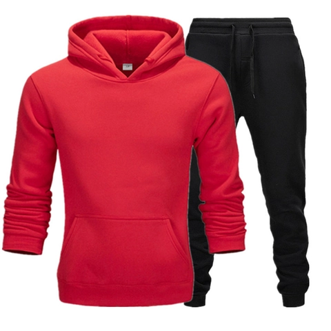 Chándal Informal Para Hombre Sudadera Con Capucha Y Pantalón Mezcla De Algodón Forro Polar Cálido Color Sólido Deporte