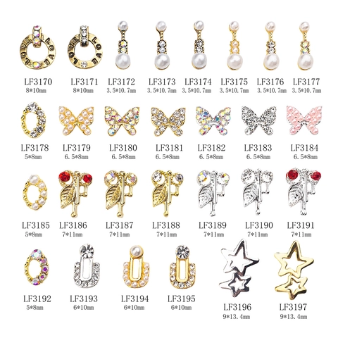 Nail Art Charms Alloy Rhinestone Faux Artificial Pearl Butterfly Star Heart Leaf Design Luxury Manicure Decoration DIY Accessories