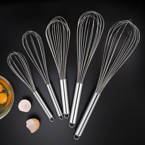Egg Whisk Manual Stainless Steel Kitchen Baking Tool Non-Magnetic Integrated Handle With Hanging Loop For Cream Batter