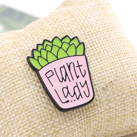 Sukkulente Pflanze Emaille Pin Plant Lady Rosa Topf Legierung Brosche Süße Cartoon Revers Abzeichen