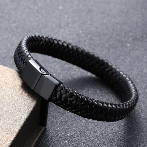 Bracciale Pelle Intrecciato Chiusura Magnetica Lega Retro Fatto Mano Corda Polso Uomo Donna Gioielli Punk