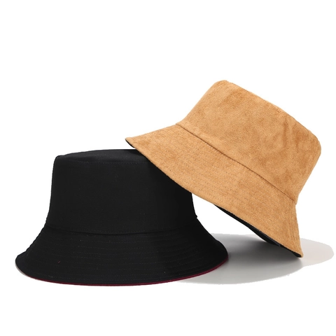Vintage Faux Suede Bucket Hat Wide Brim Solid Color Reversible Sun Hat Outdoor Casual For Men Women