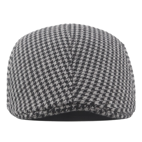Houndstooth Newsboy Cap Cotton Polyester British Retro Ivy Flat Hat Warm Short Brim Autumn Winter Casual Fashion Headwear