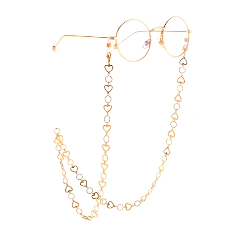 Gold Glasses Chain Anti-Slip Eyewear Lanyard Heart Shaped Metal Alloy Links Decorative Eyeglasses Strap Holder