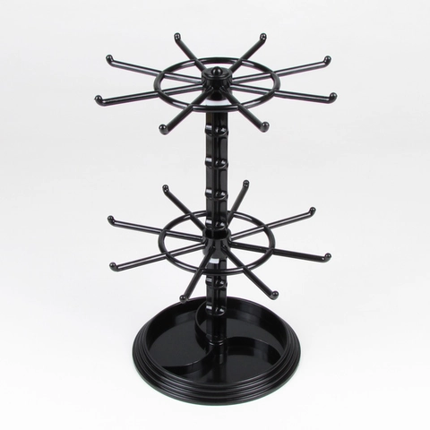 Jewelry Display Stand Rotating Earring Holder Plastic Necklace Rack Double Layer Storage Organizer With Base Tray