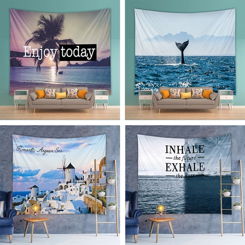 Arazzo Da Parete Paesaggio Tessuto Poliestere Natura Tramonto Mare Stampe Per Decorazione Camera Da Letto Soggiorno