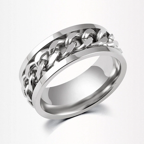 Bague Chaîne Rotative Acier Inoxydable Ouvre-Bouteille Bijoux Punk Tendance Pour Hommes Femmes
