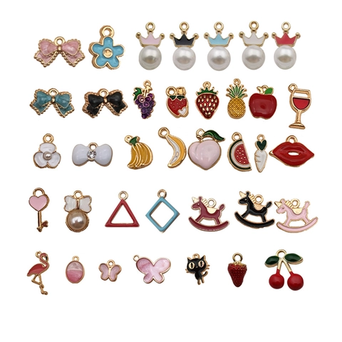 DIY Schmuckherstellung Legierung Emaille Charms Anhänger Gemischte Stile Obst Tier Blume Herz Bogen Zubehör