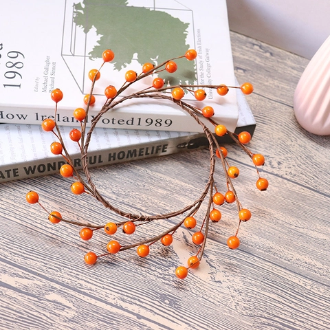 Artificial Orange Berry Wreath Candle Ring Autumn Thanksgiving Halloween Tabletop Home Decor Foam Berries Craft Paper