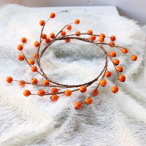 Artificial Orange Berry Wreath Candle Ring Autumn Thanksgiving Halloween Tabletop Home Decor Foam Berries Craft Paper