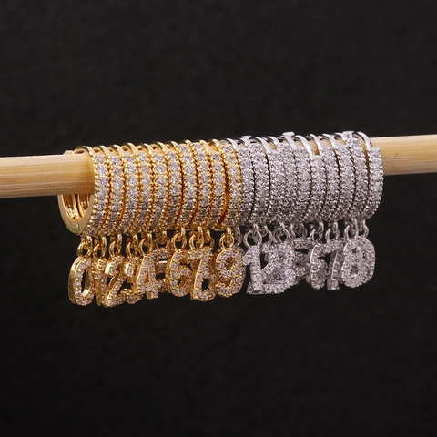 Knorpel Piercing Creolen Kupfer Zirkon Numerisches Design Anhänger Edelstahl Ohrringpfosten Glänzender Strass