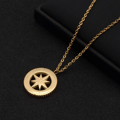 Collana Con Pendente Bussola In Acciaio Inossidabile Placcato Oro Stella A Otto Punte Medaglia Rotonda Gioielli Vintage