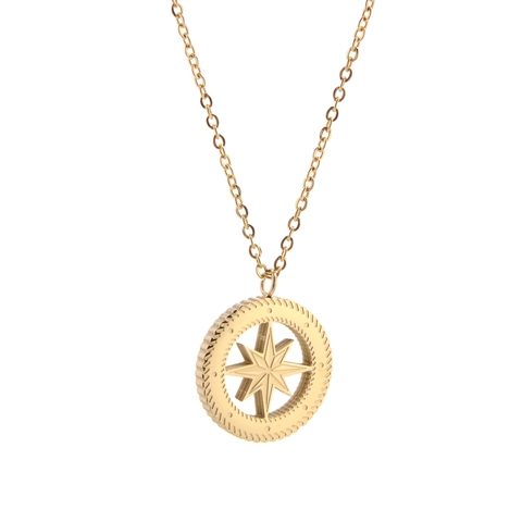 Collana Con Pendente Bussola In Acciaio Inossidabile Placcato Oro Stella A Otto Punte Medaglia Rotonda Gioielli Vintage