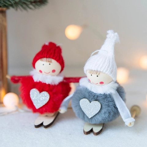 Angioletto Di Natale E Bambola Da Sci Pendenti Peluche Legno Maglia Per Albero Decorazione Stile Nordico