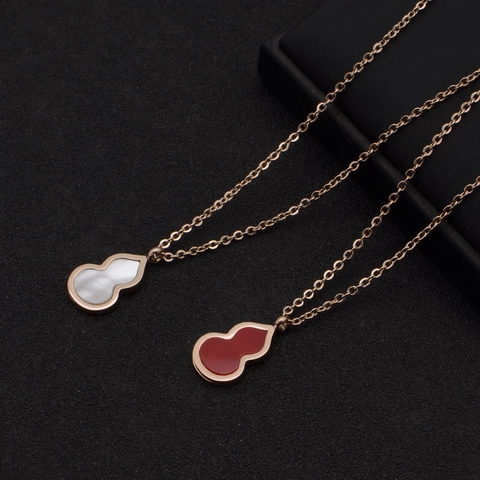 Conjunto Joyas Collar Pulsera Colgante Calabaza Mujeres Acero Inoxidable Oro Rosa Concha Blanca Ágata Roja