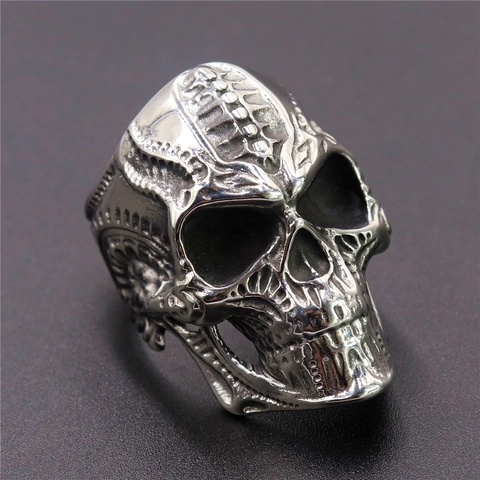 Anello Teschio Acciaio Inossidabile Intagliato Gotico Punk Scheletro Gioielli Retro Per Uomo Unisex