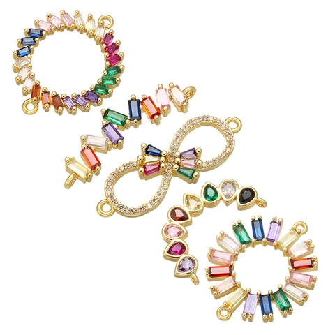 Micro Pave Rainbow Zirconia Connector Brass Multi Color Cubic Zirconia Links DIY Bracelet Necklace Making Jewelry