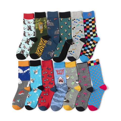 Novelty Crew Socks Cotton Blend Breathable Animal Printed Cartoon Mid-Calf Casual Fashion Unisex
