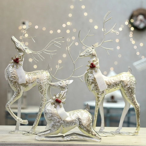 Figura De Reno De Navidad Estatua De Ciervo De Hierro Y Metal Con Purpurina Y Bufanda Para Decoración De Mesa Hogar Oficina