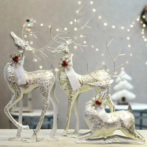 Figura De Reno De Navidad Estatua De Ciervo De Hierro Y Metal Con Purpurina Y Bufanda Para Decoración De Mesa Hogar Oficina