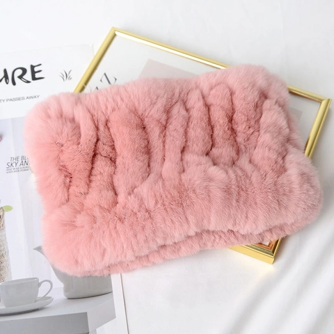 Tour De Cou En Fourrure De Lapin Rex Tricoté À La Main Pour Femmes Élastique Épais Doux Chaud Bandeau D'hiver Accessoires