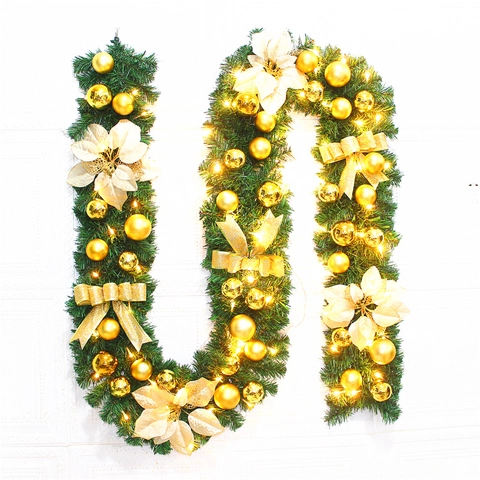 Weihnachtsguirlande Künstliche Kiefer Rebe Mit Weihnachtsstern Blumen Deko Kugeln LED Lichter Für Fenster Tür Treppe Deko