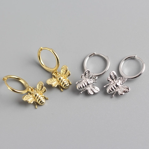 Bee Hoop Earrings 925 Sterling Silver Animal Charm Dainty Ins Style Jewelry For Women