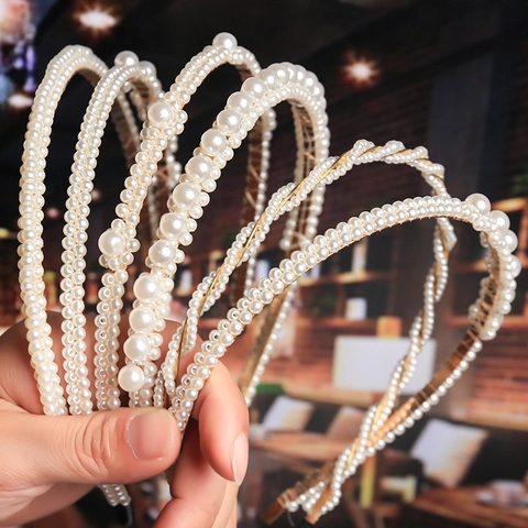 Elegant Imitation Artificial Pearl Headband Handmade Alloy Hair Hoop Bridal Wedding Hair Accessories For Women Minimalist Style