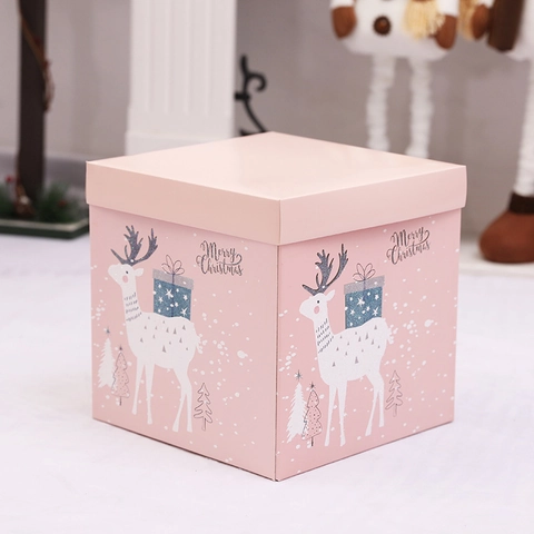 Christmas Gift Boxes Reindeer Pattern Paper Square Holiday Decorations Mall Window Display Festive Ornaments