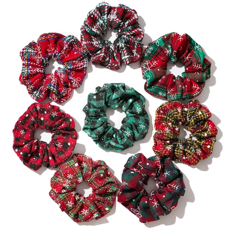 Weihnachten Haargummis Stoff Karo Schneeflocken Muster Elastische Haarbänder Winter Urlaub Accessoires Für Damen Mädchen