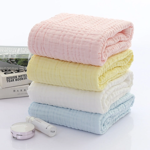 Baby Bath Towel Muslin Cotton Soft Absorbent Large Breathable Plain Color Gauze Blanket For Infants Newborns