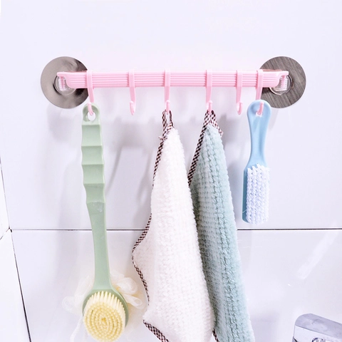 Wall Mounted Hook Rack Multiple Hooks Plastic Self Adhesive No Drill For Kitchen Bathroom Storage Modern Simple Organizer