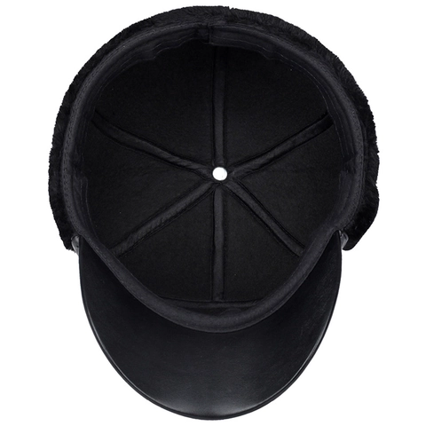 Men Winter PU Leather Baseball Cap With Ear Flaps Faux Fur Lining Warm Windproof Outdoor Peaked Hat For Elderly