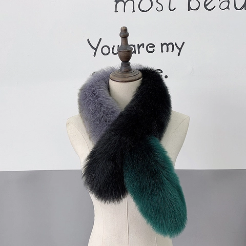 Écharpe En Fausse Fourrure Patchwork Femmes Hiver Chaud Moelleux Look Renard Col Cache-Cou Luxe Élégant Doux
