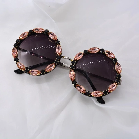 Luxuriöse Retro Übergroße Runde Sonnenbrille Mit Marquise Strass Kristall Inlay Metallrahmen Verlaufsgläser Für Damen Mode Party Bühne