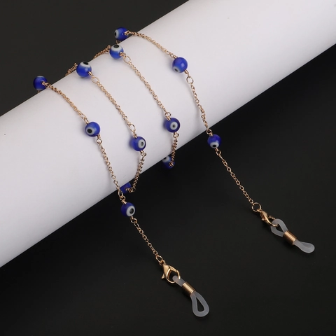 Eyewear Chain With Blue Evil Eye Beads Alloy Metal Anti-Slip Glasses Strap Holder Decorative Eyeglasses Lanyard For Women