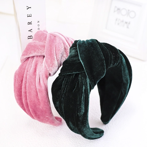 Velvet Knotted Headband For Women Wide Edge Solid Color Simple Sweet Elegant Hair Band Soft Autumn Winter Accessory